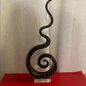 Murano Glassware Swirl Sculpture Brown Black Copper Metallic . 15”H 6”W